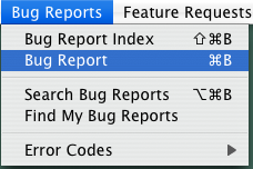 Bug Report Menu